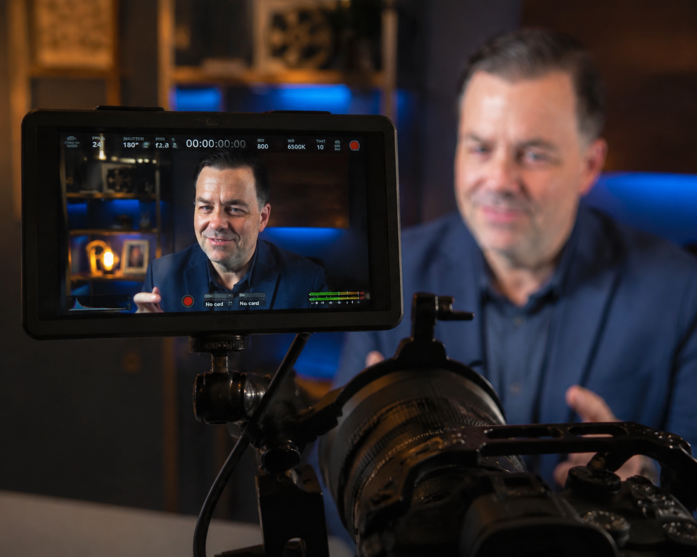 Camera monitor showing Ray recording