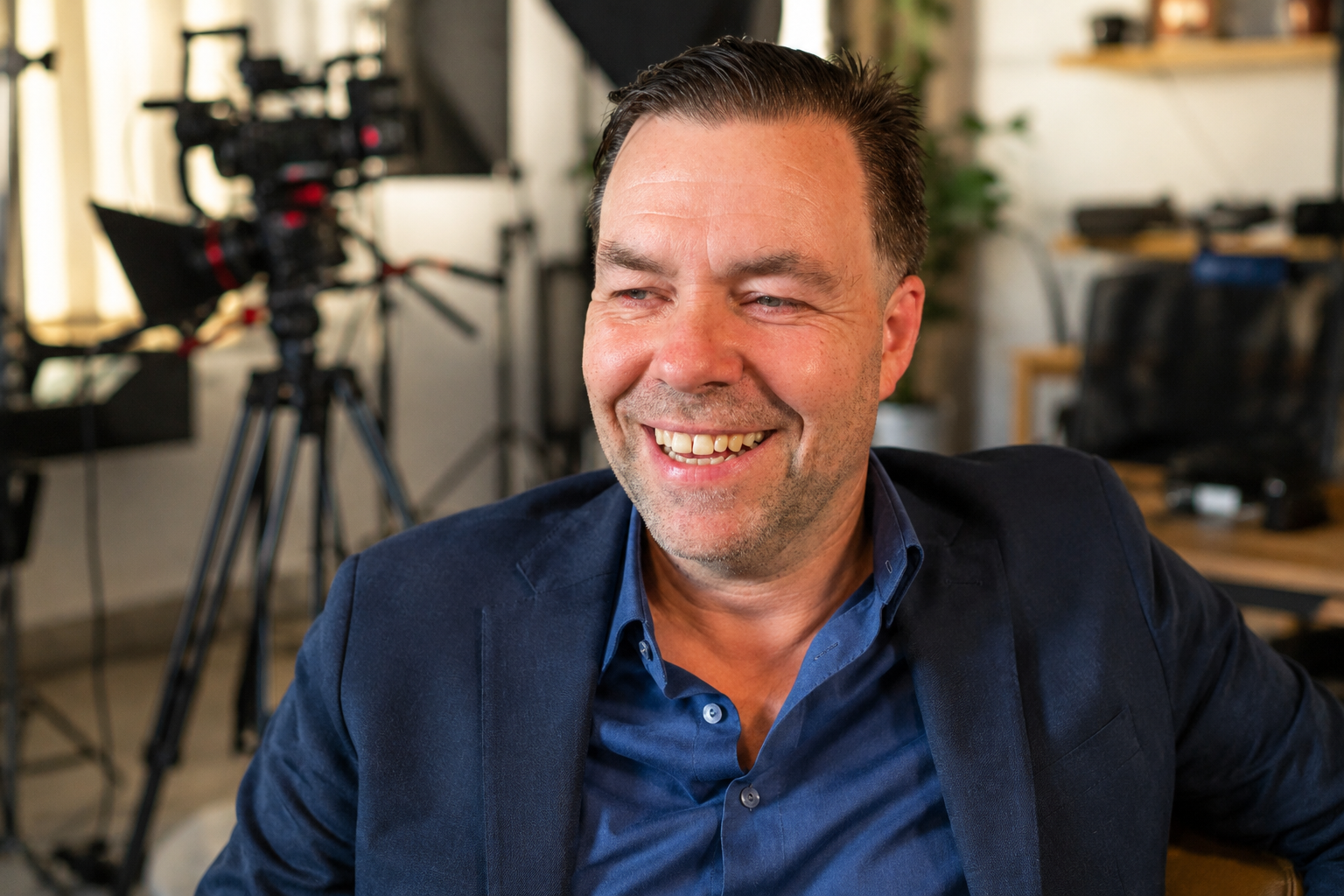 Ray Lane laughing in his video studio